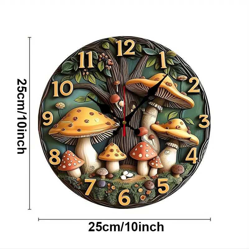 Cute Mushroom Tree Wooden Round Silent Hanging Wall Clock Suitable For Living Room Office Study RoomBedroom Home Decoration C251126