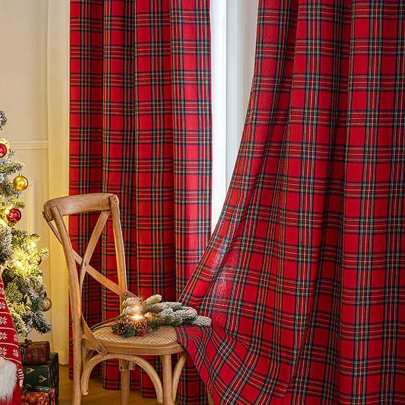Christmas 1Panel Christmas Curtain American Retro Checkered Curtains for Bedrooms Living Rooms Festive New Year Xmas Atmosphere Decoration Y251126