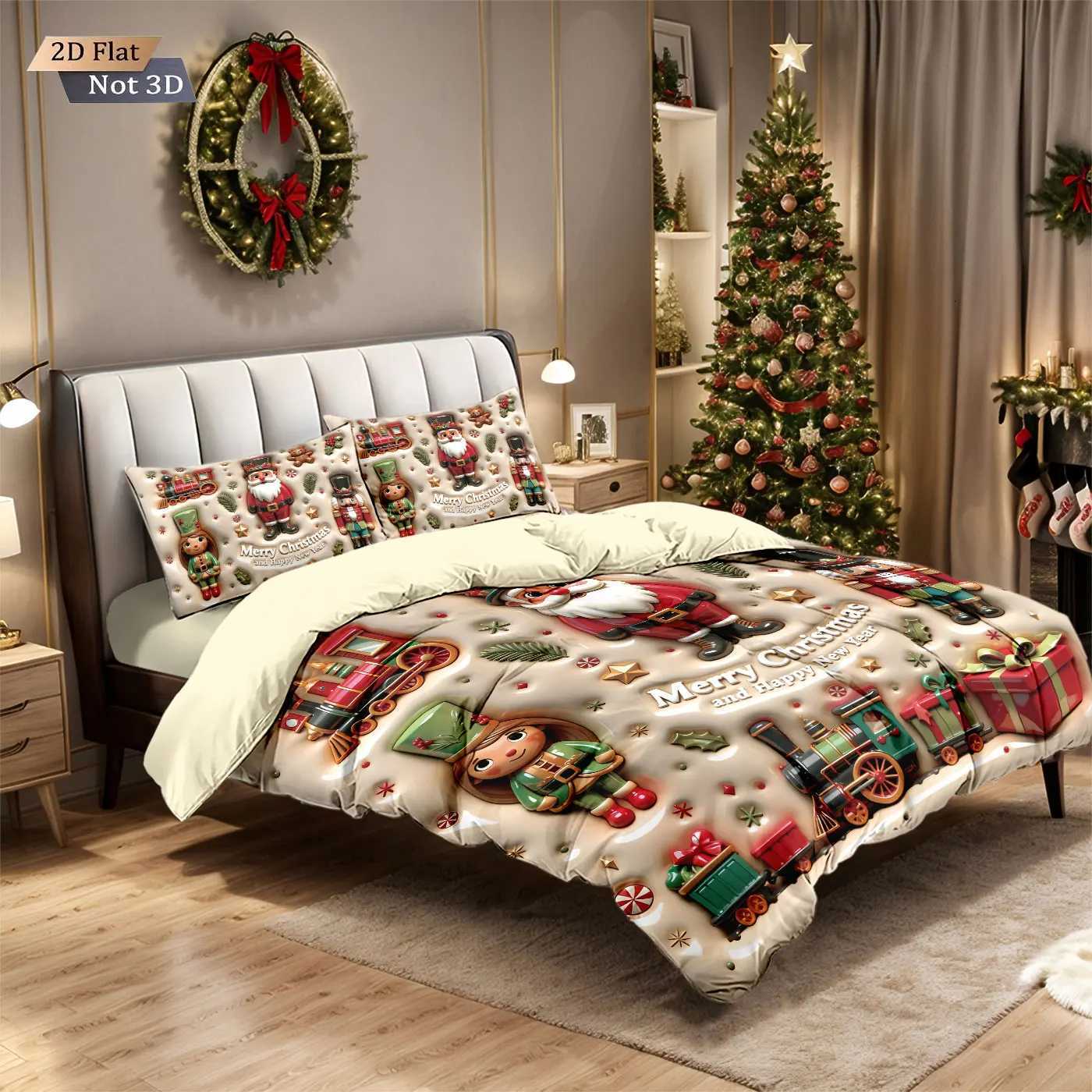 Christmas 3pcs imitation relief Santa Claus print coreless bedding set soft dormitory bedroom multiple sizes machine washable Y251126