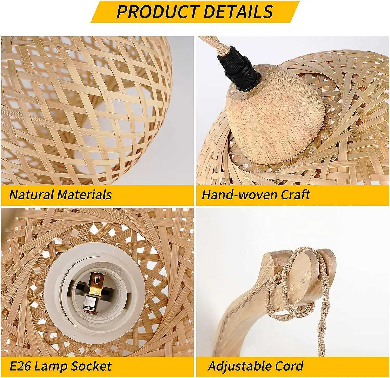 Bamboo Lantern Wall Lamp Natural Rattan Wicker E27 Chandeliers Hand-Woven Bamboo Room Decor Lampshades Wall Light Fixtures M251126