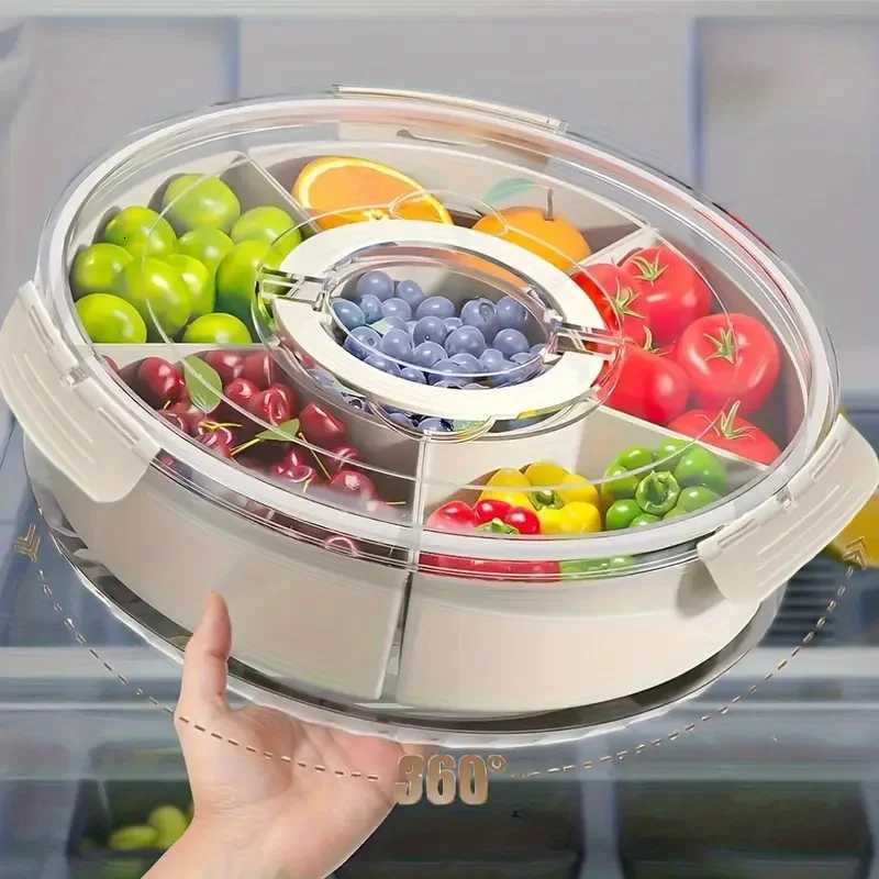 Divided Rotating Serving Tray with Lid and Handle Portable Snackle Box for Fruits Snacks Veggie Charcuterie Clear Snack Spinne Y251126