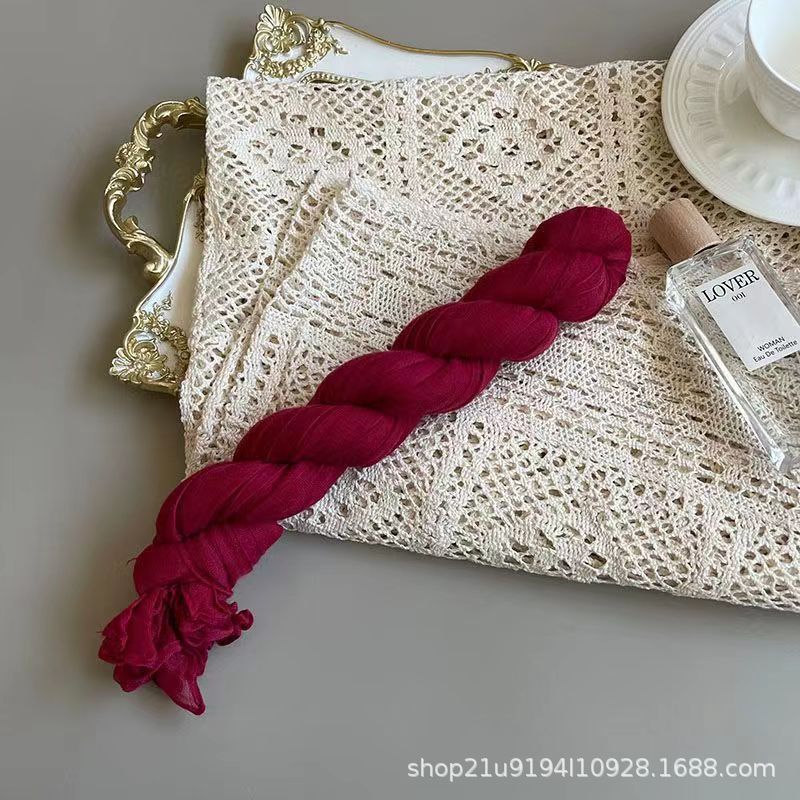 K530 Foreign trade cotton and linen scarf color matching twisted wrinkled scarf women's thin silk scarf pleated scarf versatile solid color shawl
