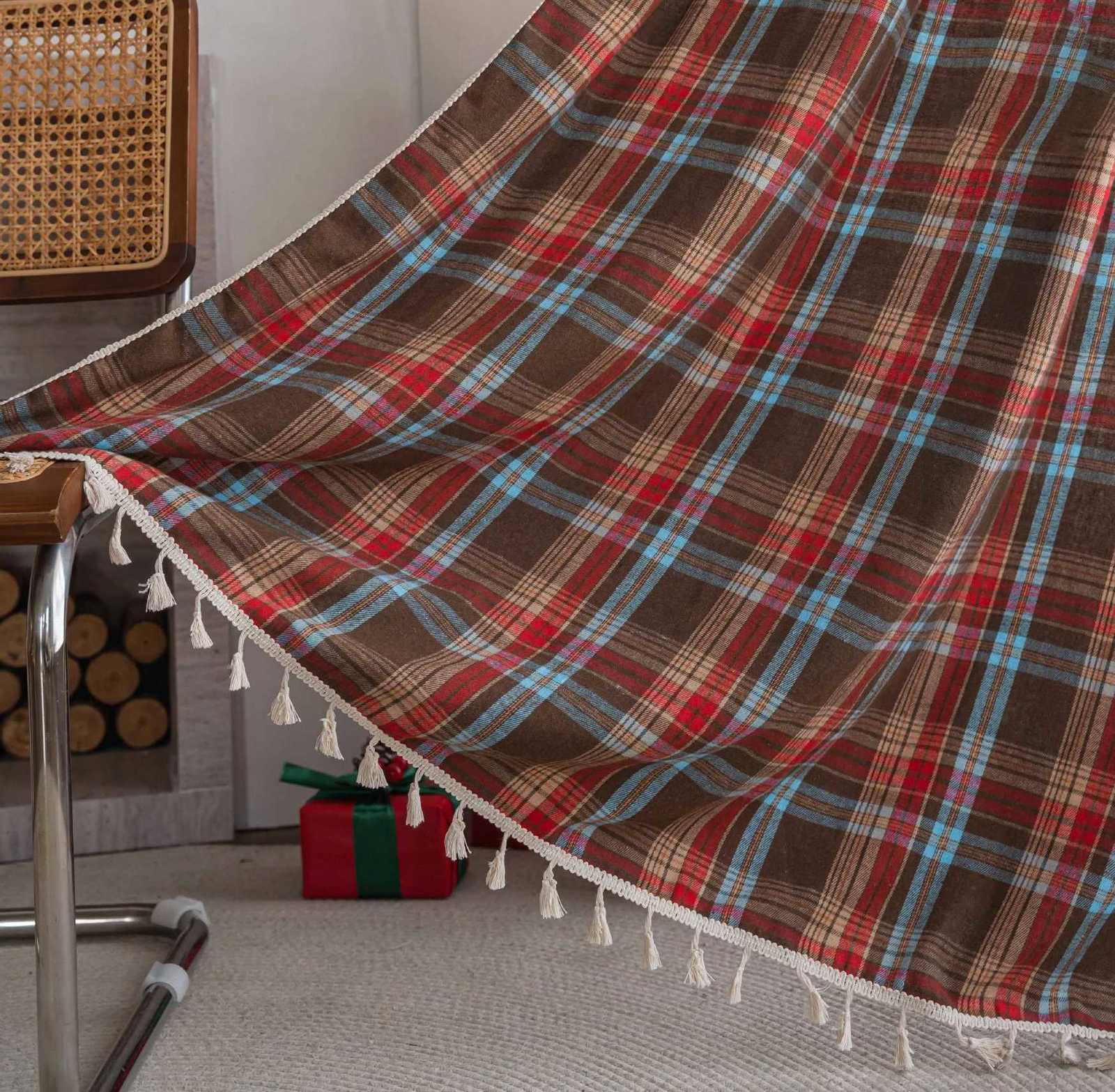 Christmas Christmas Buffalo Check Curtain Living Room Curtain Bedroom Vintage Farmhouse Semi Sheer Curtain Drapes Christmas Decoration Y251126