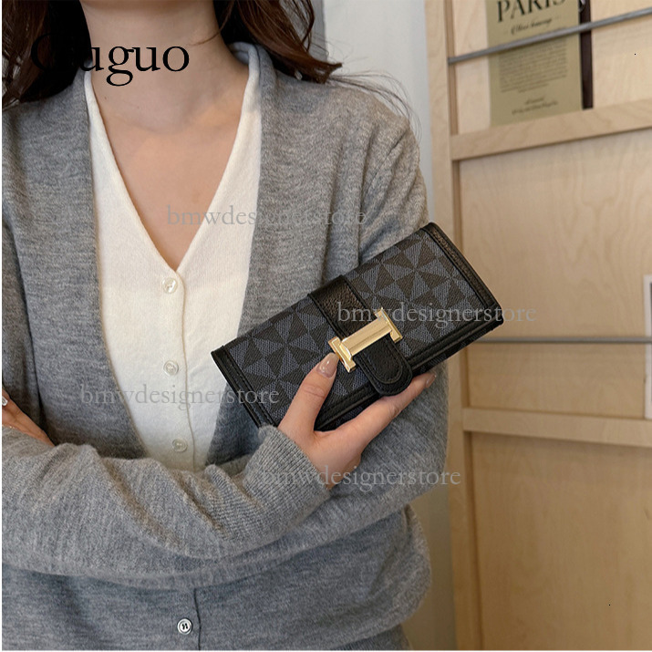 Guguo Designer Luxury Wallet New Long Women's Classic Metal Buckle Folding Handbag Short Multi Card Slot Card Clip Versatile Temperament Large Mo