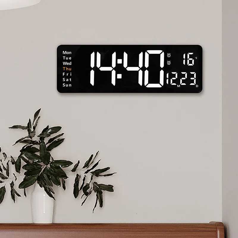 16-inch large-screen digital wall clock temperature date week display remote control double alarm clock 12/24H LED wall clock C251126