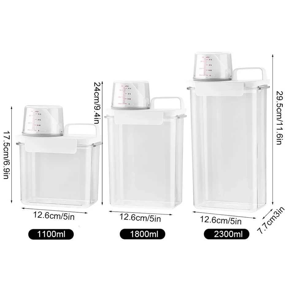 1-3pcs Airtight Laundry Detergent Powder Storage Box Jar Bleach Storage Container Large Capacity Measuring Cup Y251126