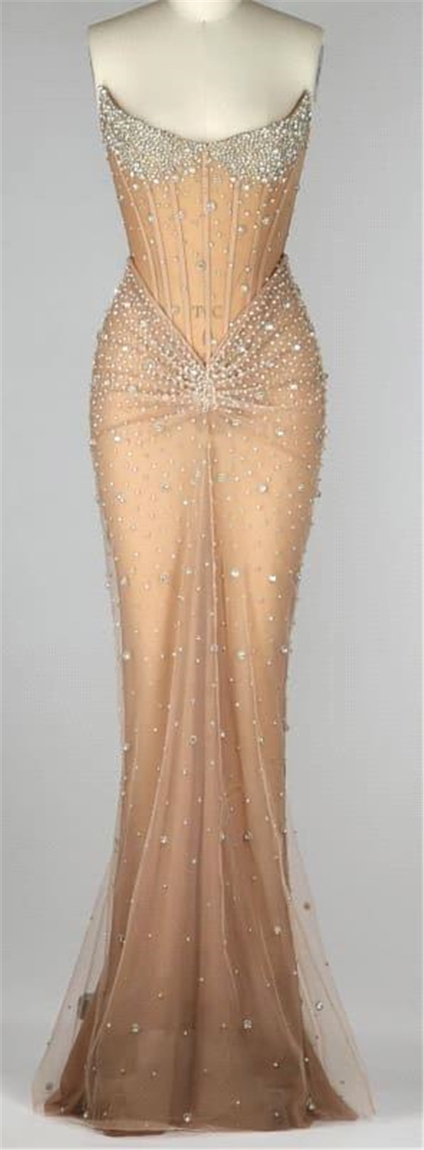 Gorgeous Dark Champagne Evening Prom Dresses Sexy Strapless Beads Crystals Corset Backless Long Vestidos de novia BC20529