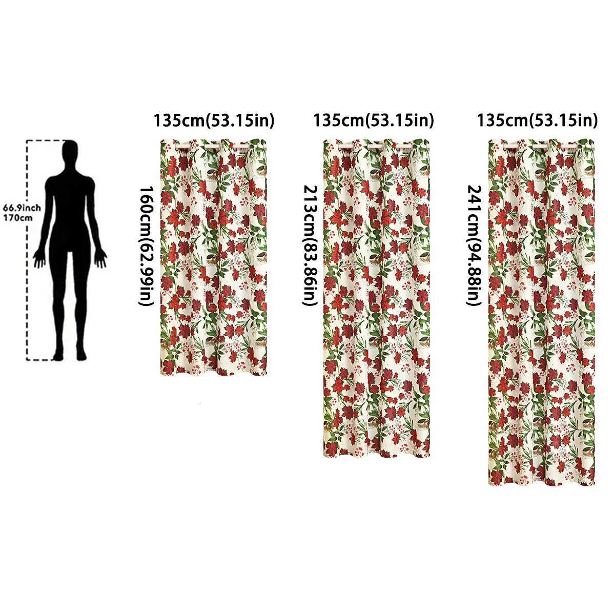 Christmas 2PCS Christmas Poinsettia Printed Grommet Curtains Suitable for Christmas Festival Curtain Decoration and Embellishment Y251126