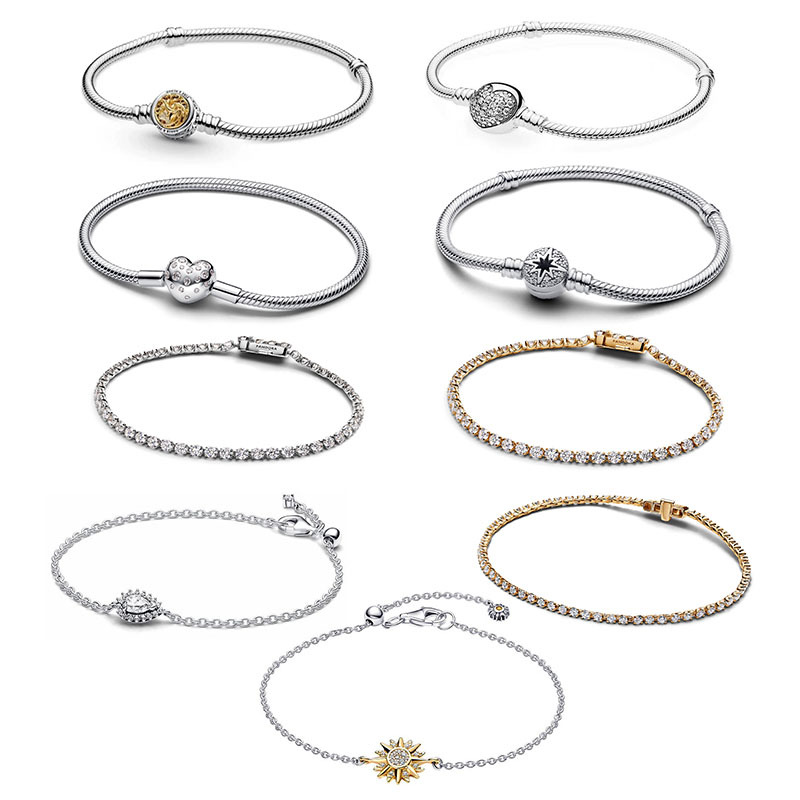 925 Silver Heart Set Diamond Bracelet with Sparkling Sun Diamonds, DIY Bead Hanging Piece, Free Shipping