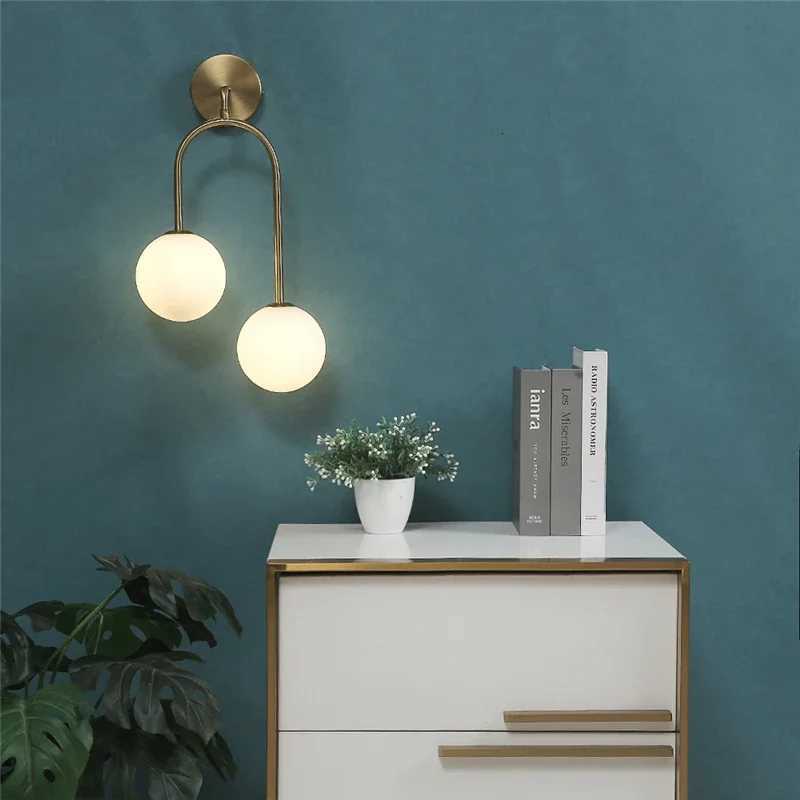Nordic Glass Ball Wall Lamps Bedroom Bedside Lamp Living Room Background Wall Light LED Indoor Lighting with White Ball G9 Bulbs M251126