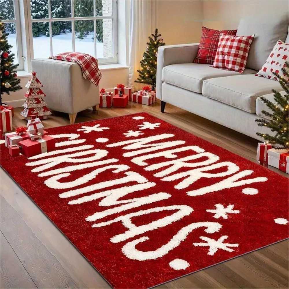 Red Christmas Carpet 3D MERRY CHRISTMAS Rug Snowflake Gift Mat Living Room Home Decoration Festive Floor Mat Rugs for BedroomM251126
