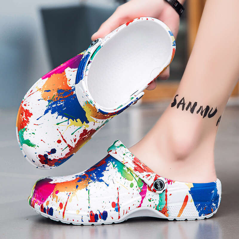 Cross-Border Summer Clogs with Free shipping designer hot 3331 Toe Cover, Printed Sandals, Men's Sports Outdoor Home Beach Slippers Wholesale