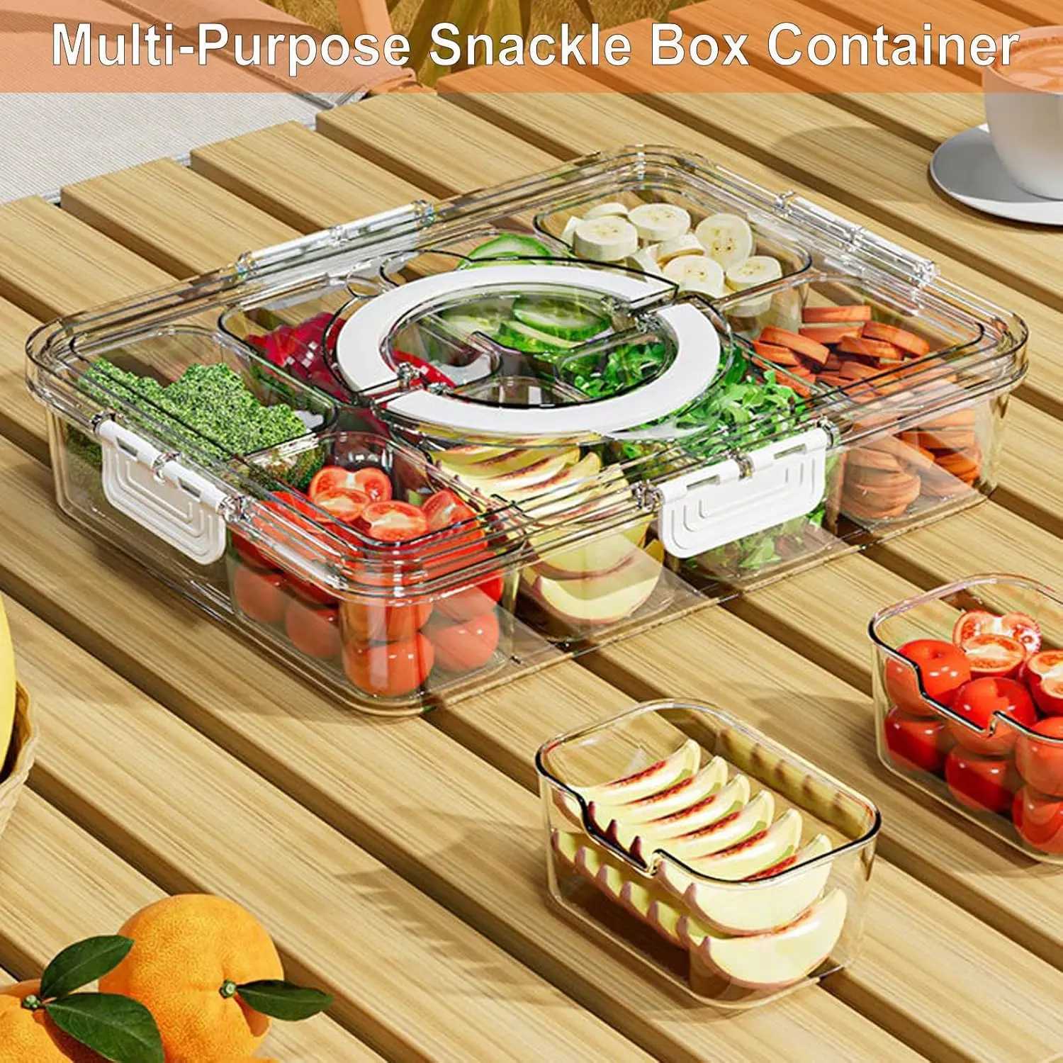 Veggie Tray with Lid and Handle Divided Serving Tray Snack Spinner Portable Snackle Boxs for Candy Fruits Nuts Clear Fridge Y251126