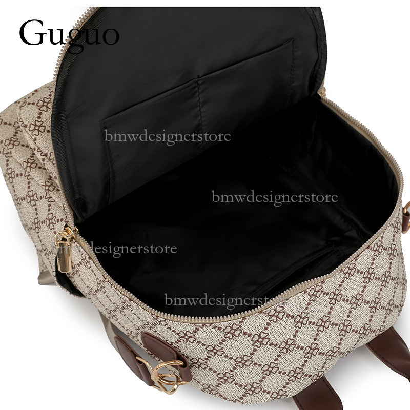 Guguo Designer Luxury Leather Women's Backpack New High-end Fashion Rules Grid Pattern Large Capacity Multi-purpose Travel Bag Casual Handbag