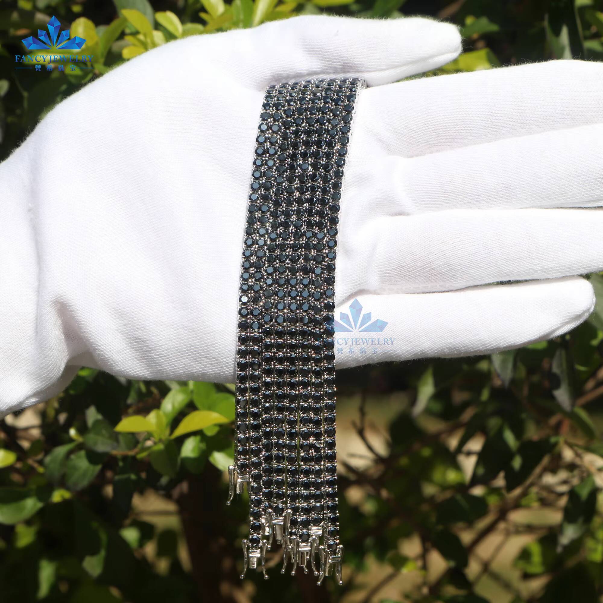 Man Women Bracelet Factory Customs Pass Diamond Tester 2mm 3mm Round Cut Black Moissanite Tennis Bracelet Chain