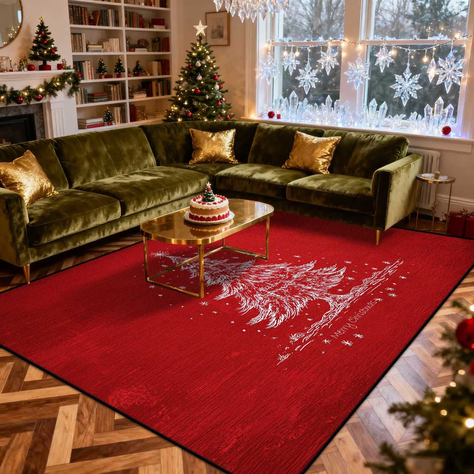 American Christmas Tree Foldable Living Room Carpet Decoration Bedroom Bedside Antiskid Soft Rug Easy Clean Big Size Floor MatsM251126