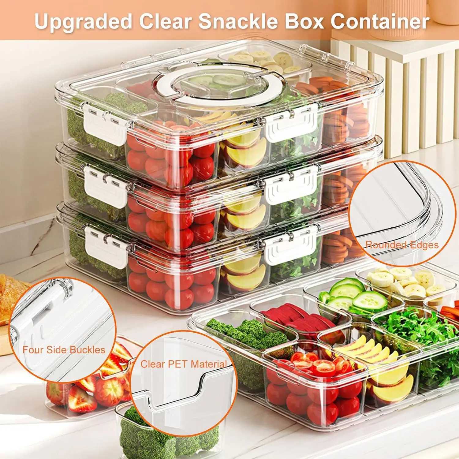 Veggie Tray with Lid and Handle Divided Serving Tray Snack Spinner Portable Snackle Boxs for Candy Fruits Nuts Clear Fridge Y251126