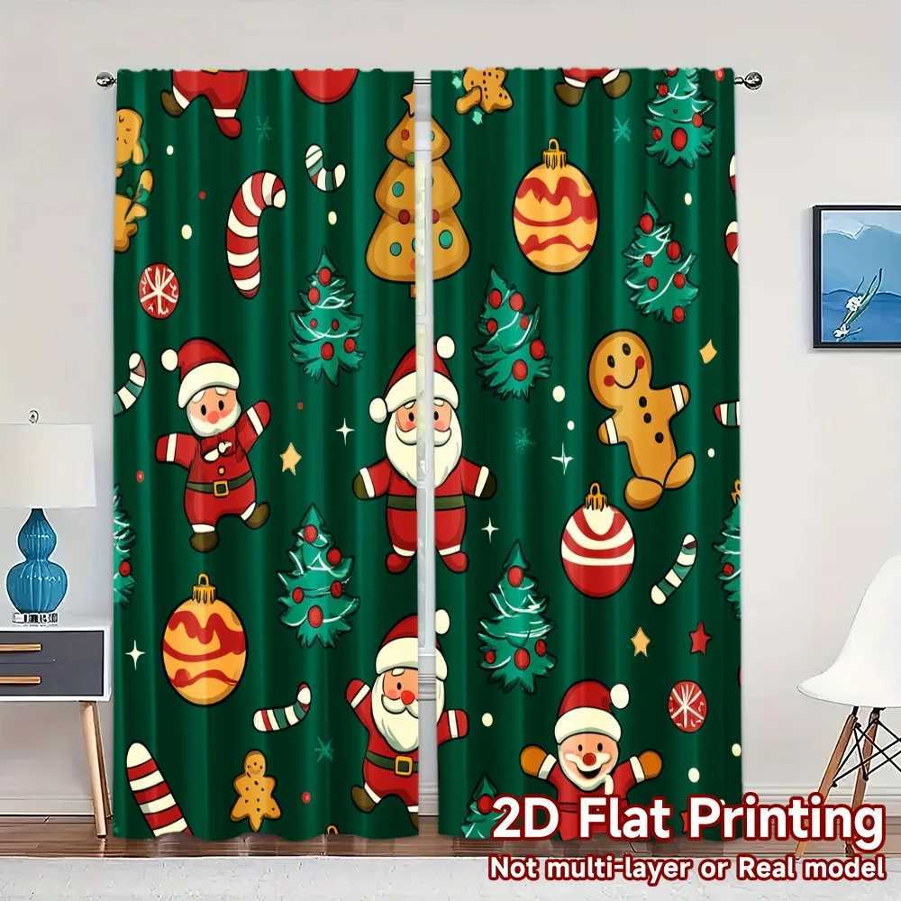 Curtain Christmas 2pcsCurtains Cute Christmas Santa Gingerbread Man Tree 2 Modern CurtainsWindow Treatment Machine Washable Fabric Curtains Y251126