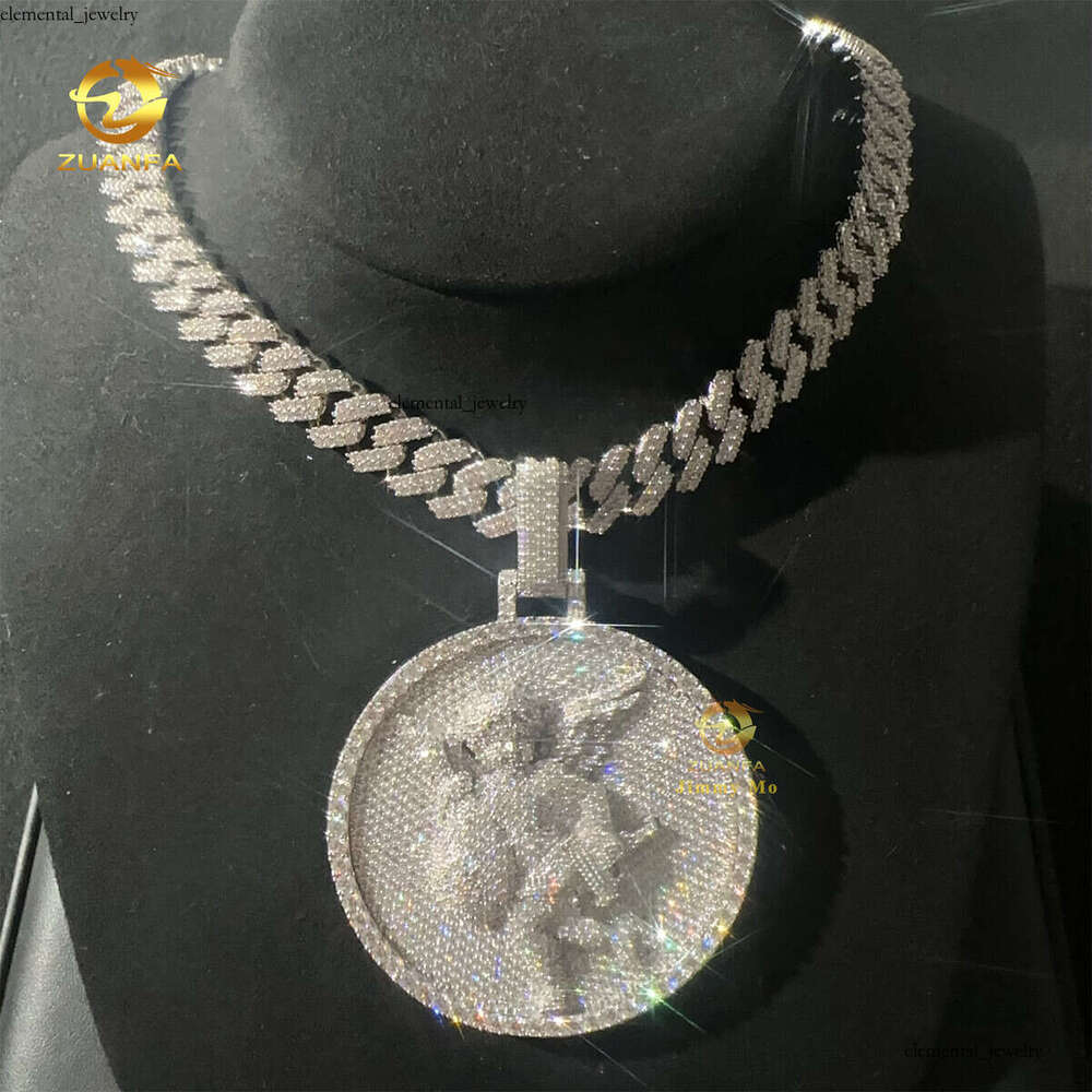 2.5inch Diameter Rose White Gold Plated Iced Out Sterling Sier Hip Hop Jewelry VVS Moissanite Angel Pendant