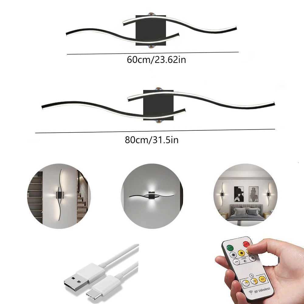 Nordic LED Charging Wall Lamp 60/80cm Touch Switch Remote Control Wireless Bedroom Living Room Study Corridor Indoor Lighting M251126