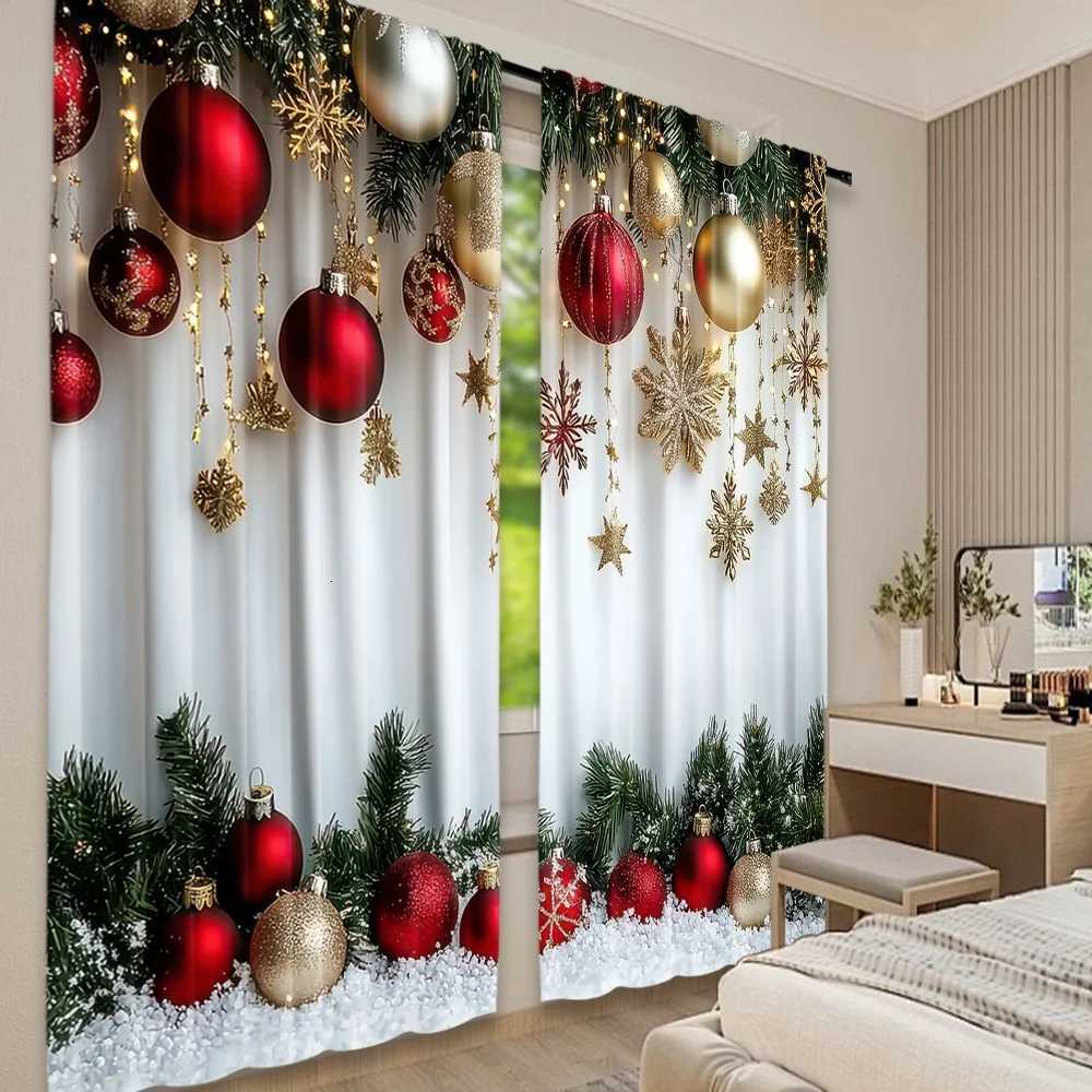 Curtain Christmas 2pcs 2D flat printing Popular Christmas curtains Festive Ornaments2 Digital Printed Polyester Drapes Family Party Use for Art Y25112