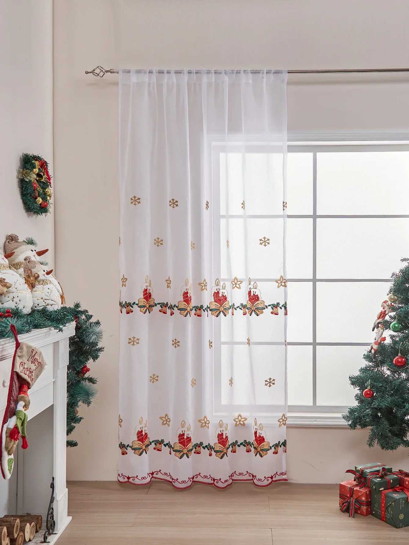 Curtain Christmas New Style of Snowflake Embroidered Window Screen Sweet Christmas Tulle Curtains Living Room Bedroom Transparent Yarn Y251126