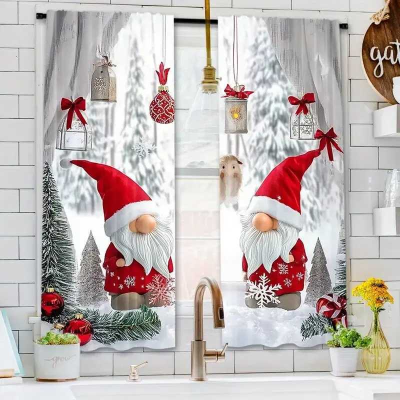 Curtain Christmas 2pcs- Santa Claus and Christmas balloon pattern printed curtains Christmas decorations home decorations room decorations Y251126
