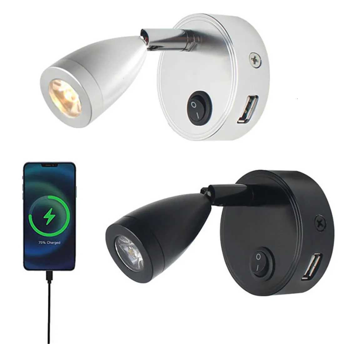 12V 24V Reading Light LED RV Interior 2W with USB Port 5V 2A Swith Spotlight for Boat YachtCaravan Camper Trailer Dorm 3 color M251126