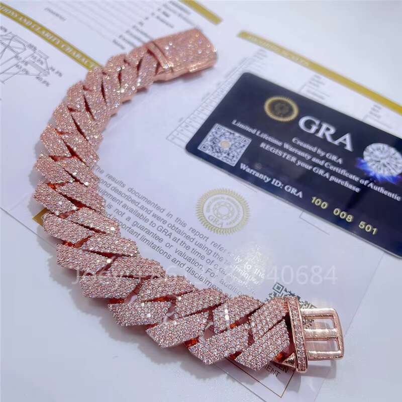 Trendy Fashion Design S925 Silver Gold Plated VVS Moissanite Diamond Cuban Link Chain Bracelet