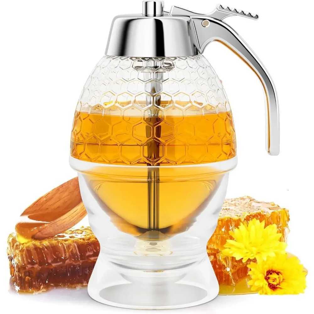 Drip-free honey dispenser maple syrup pouring bottle honey jar with stand exquisite honeycomb-shaped honey pitcher Y251126