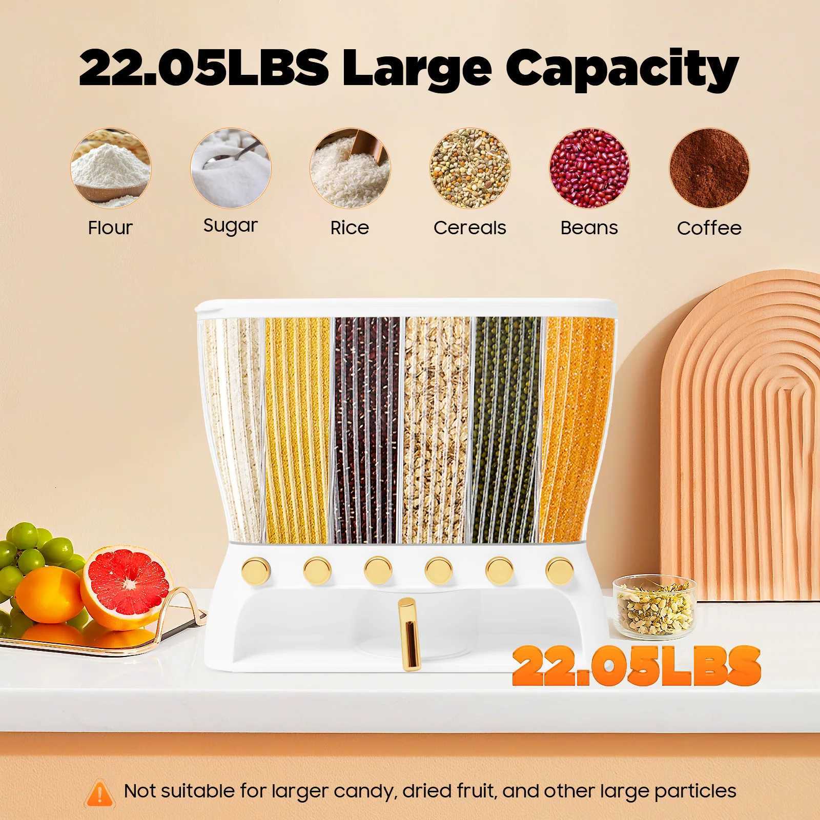6-grid Dry Food Dispenser Wall-mounted 5 Adjustable Grid Beans Dispenser Rice Dispenser Kitchen Storage with Measuring Cup Y251126