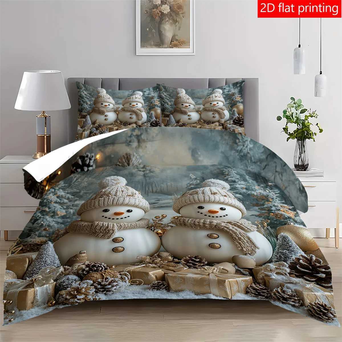 Christmas 3PCS Christmas Snowman Pattern Printed Quilt Cover set high-definition printed bedding set 1 quilt cover 2 pillowcases withou Y251126