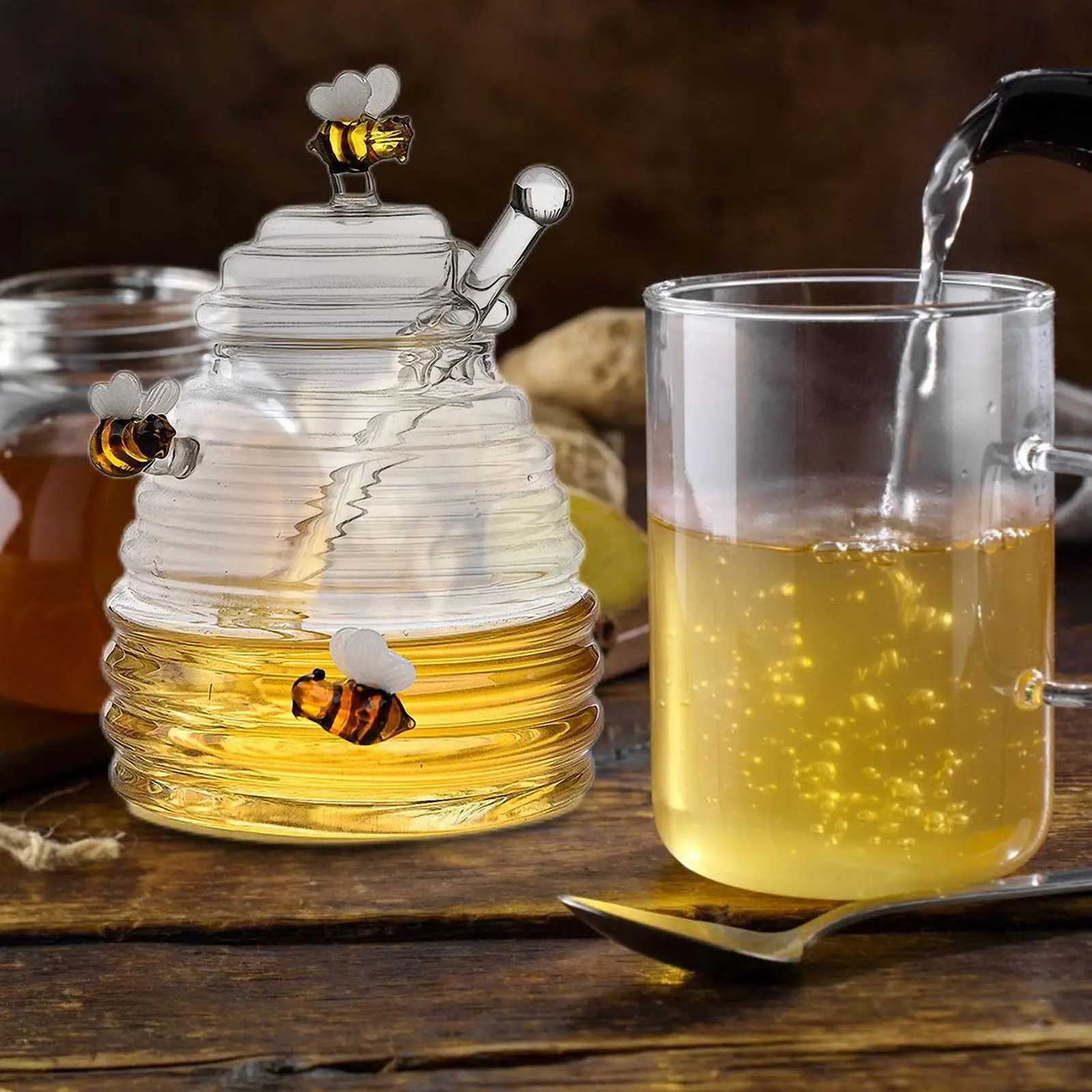400ML Glass Storage Bottles Honey Jars Wide Mouth Honey Containers Syrup Dispenser Sealed Tank Honey Jar Glass Honeycomb Tank Y251126