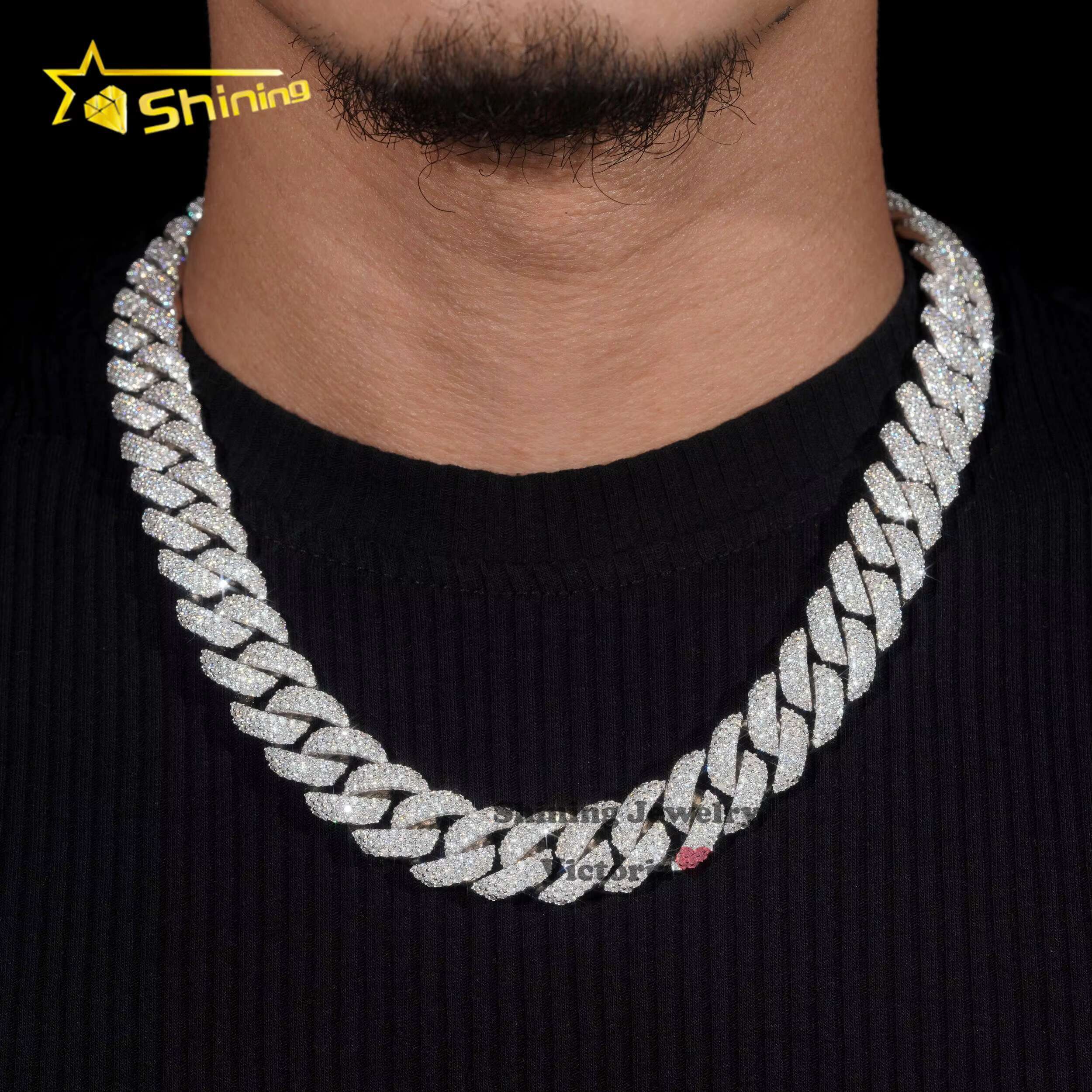 New 16mm Classic Moissanite Cuban Chain Iced Out Hip Hop Jewelry 925 Silver Pass Diamond Tester Flower Setting Cuban Necklace