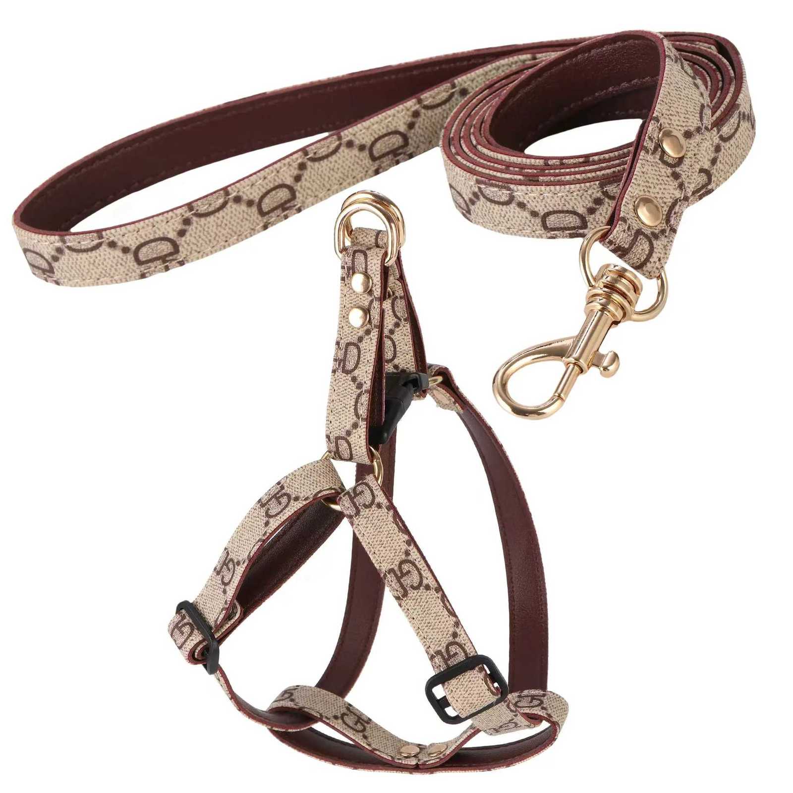 New luxury trendy vintage floral leather pet supplies adjustable cute pet harness and leash set for dogs and cats wholesaleM251126