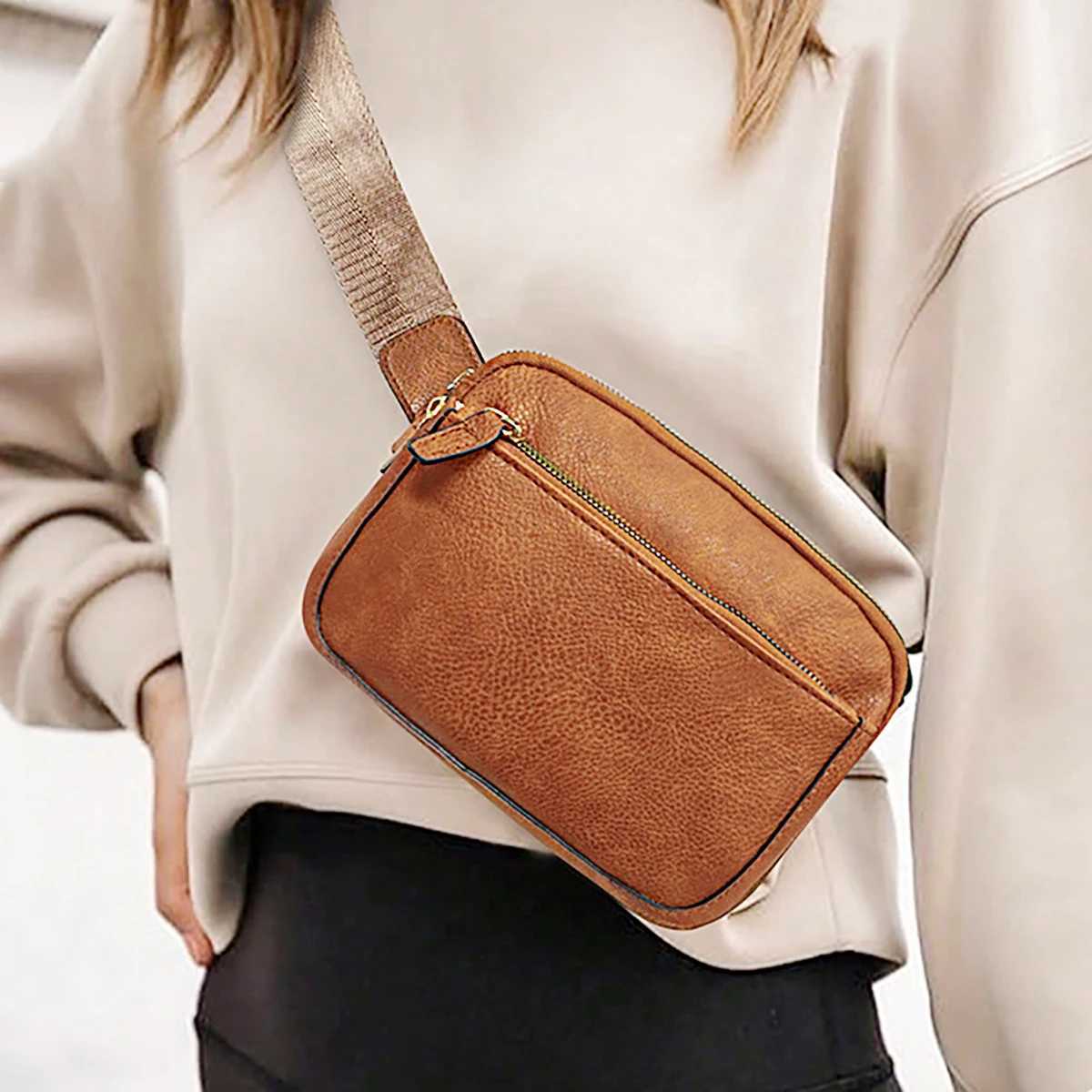 Fashionable outdoor sports waist bag Same gender design PU leather portable Single shoulder mobile phone change chest bagT251126