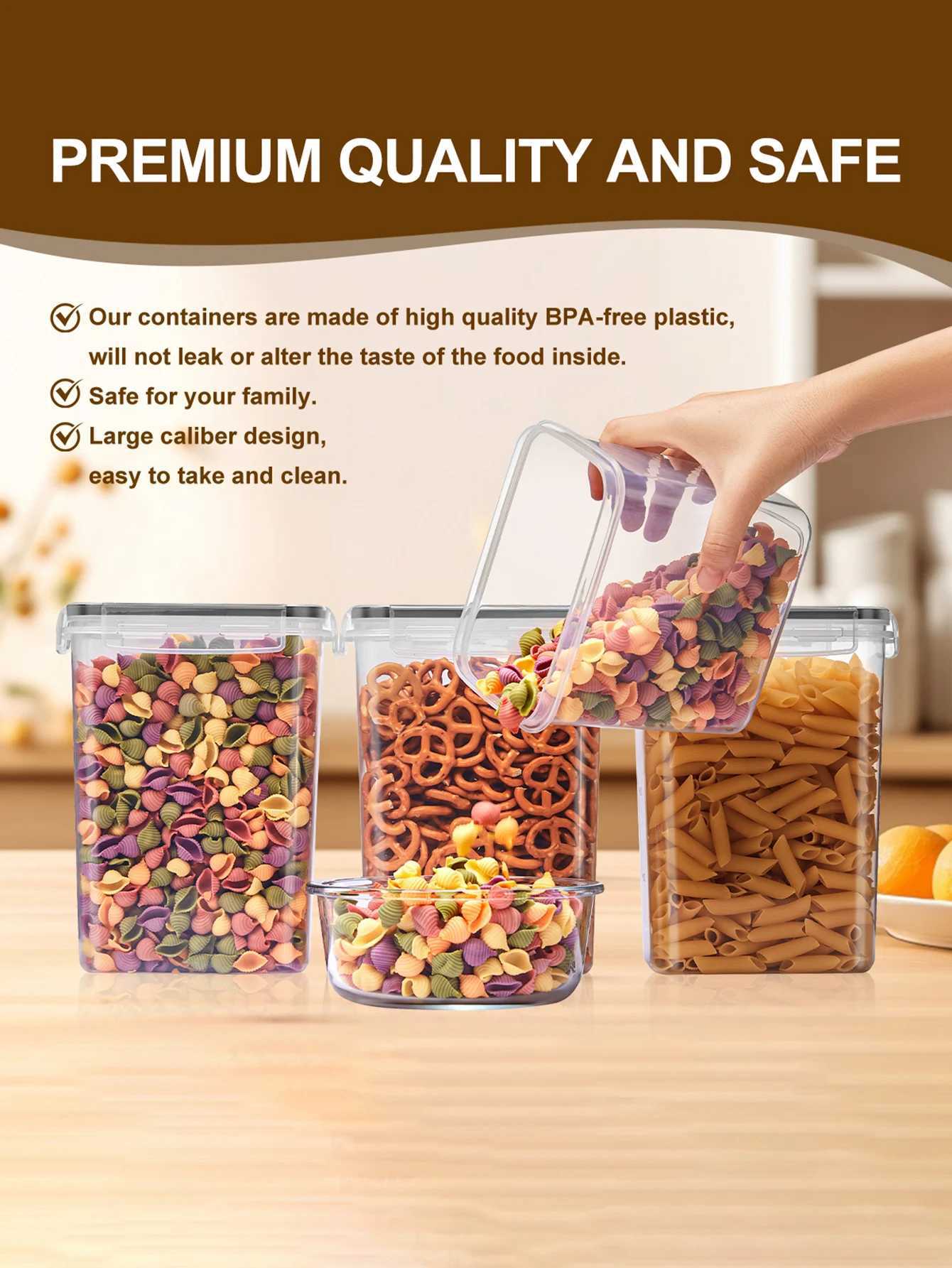 48pcsSealed food storage containers with LIDS plastic kitchen pantry dry cargo jars of lactose grain flour sugar labeled Y251126