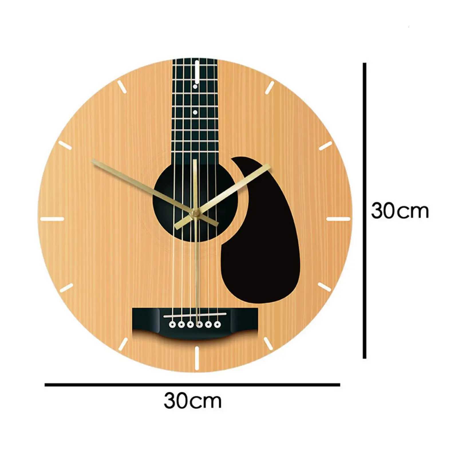 30cm Guitar Wall Clock Music Hanging Instrument Wall Art Home Decor No Ticking for Bedroom Living Room Gift C251126