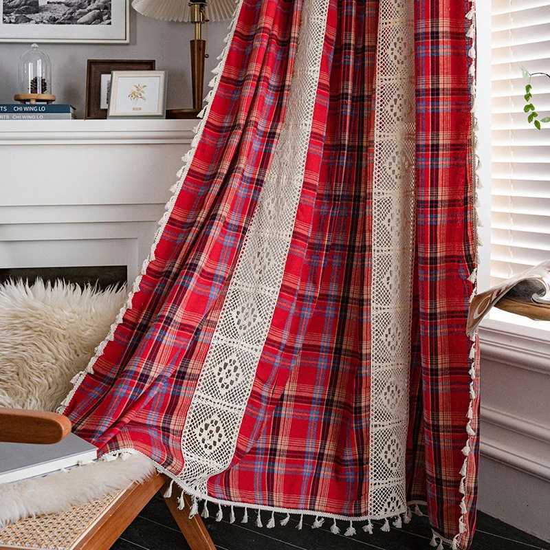 Christmas Christmas Buffalo Plaid Window Curtain Rod Pocket Semi Sheer Crochet Lace Curtains for Bedroom Living Room Farmhouse Decorations Y251126