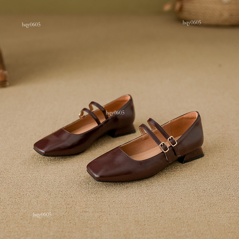 Top quality brand, high-quality new designer shoes, silver women's single square low heel small leather soft sole ballet shoes, fashionable shoes