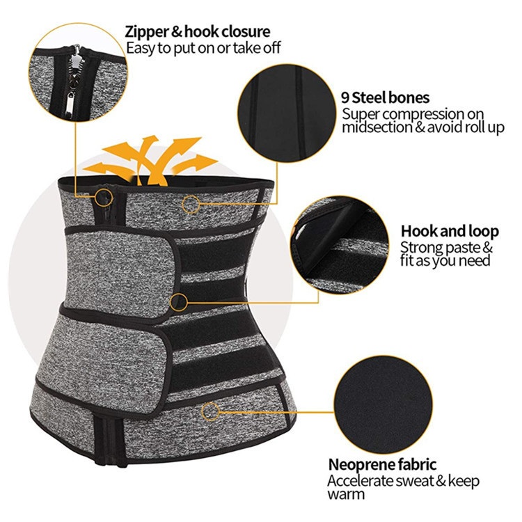 Neoprene Waist Trainer Fitness Sauna Sweat Belt Body Shaper Double Straps Tummy Control Shapewear Bustier Corset Cincher Body Sculpting & Slimming