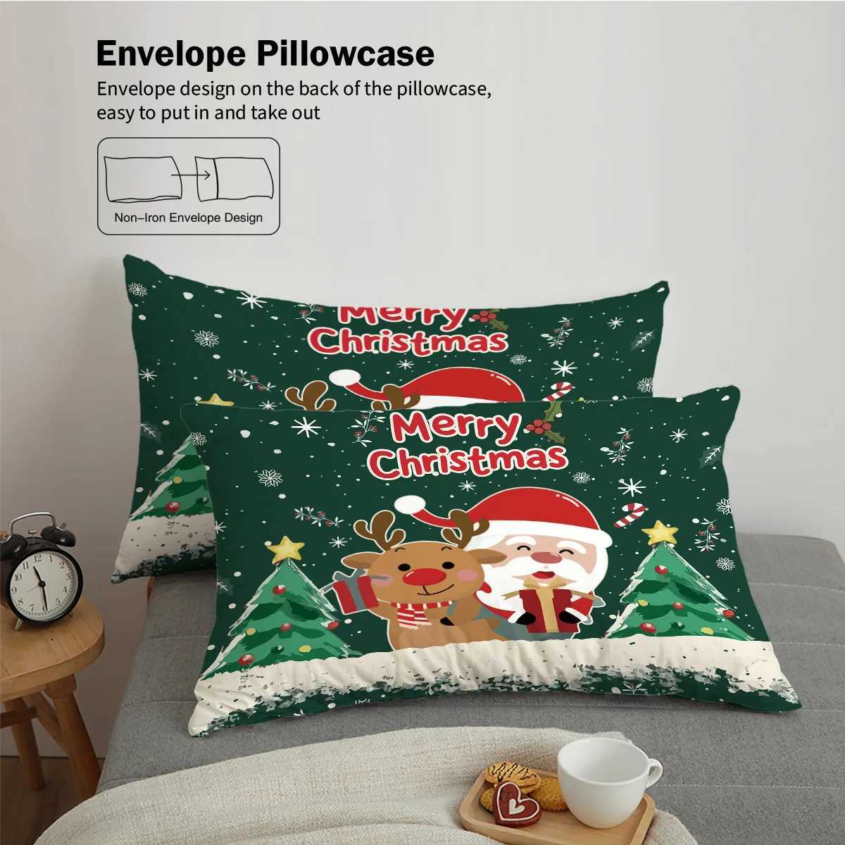 Christmas 3pcs Santa Claus Christmas Tree Print Coreless Duvet Set Bedroom Dormitory Bedding Decoration Comfortable Machine Washable Y251126