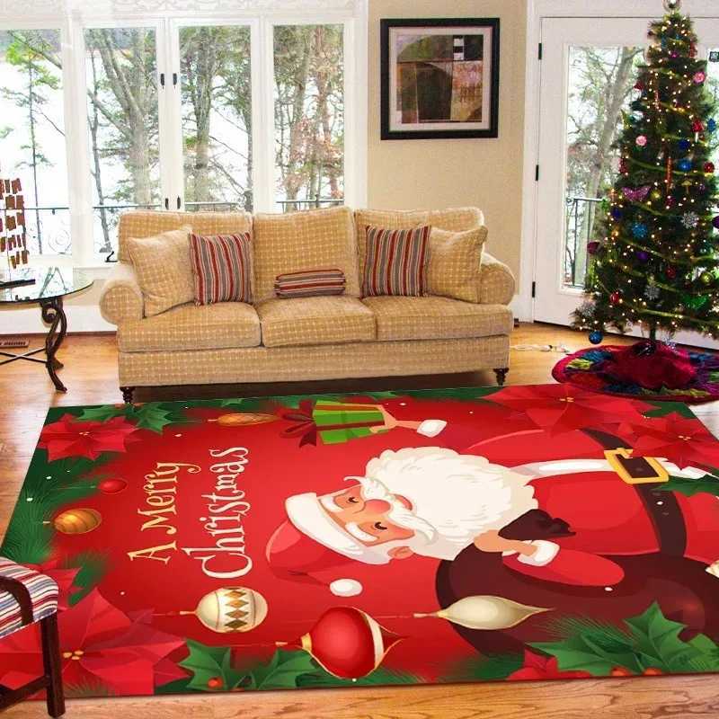Christmas Rug Vibrant Santa Snowman Reindeer Festive Carpet Large Holiday Decorative Mat for Living Room Family GatheringsM251126