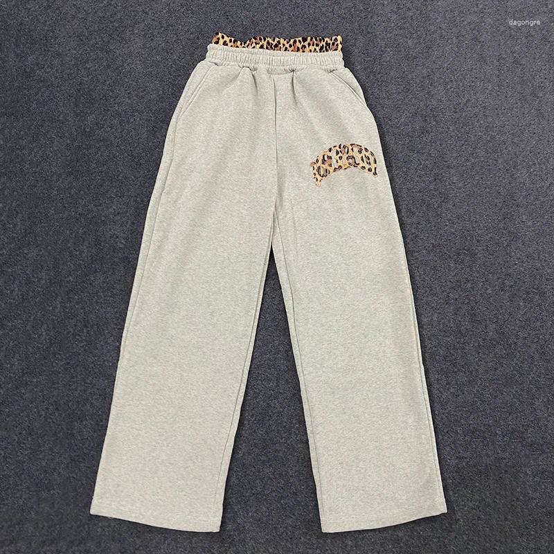 Men's Pants Hip Hop Double Waist Design Leopard Splice Couple Casual Versatile Jogging Trouser High Street Loose Letter Print Sweatpant Z260315