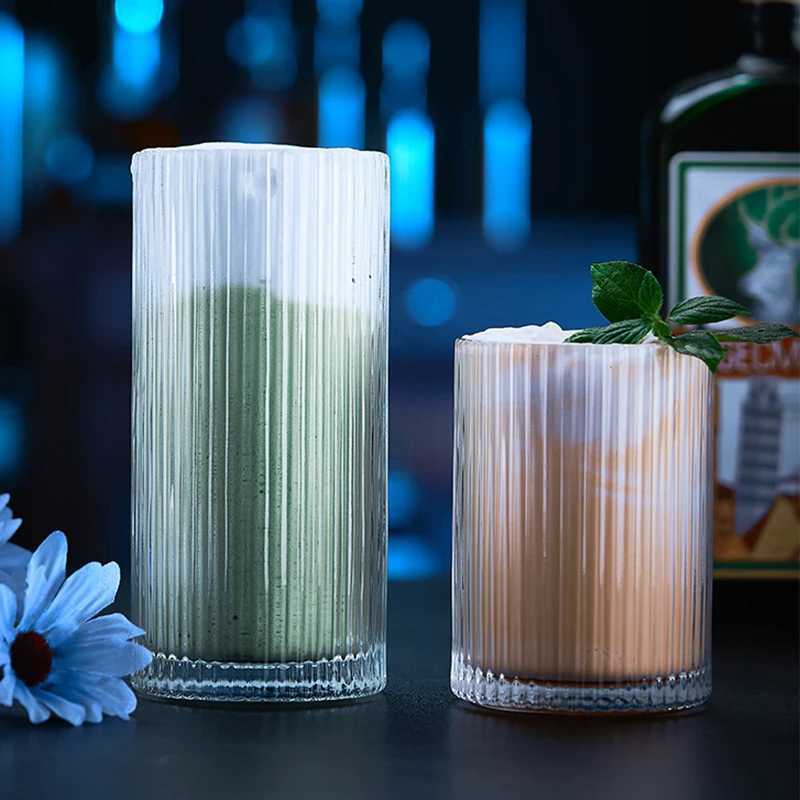 250ml/360ml Glass Vertical Striped Cups Coffee Latte Juice Cup Milk Glasses Beverage Cup Household Water Cups Female Drinkware C251126