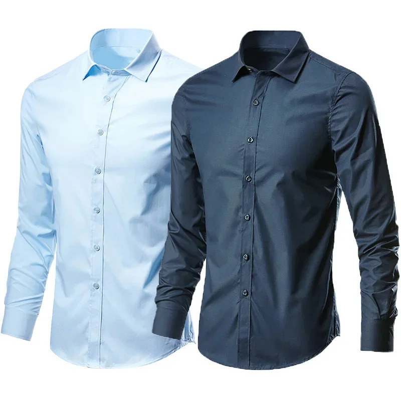 Mens long sleeved casual shirt slim fit business style white workwear fashionable Korean version no ironing required 250425