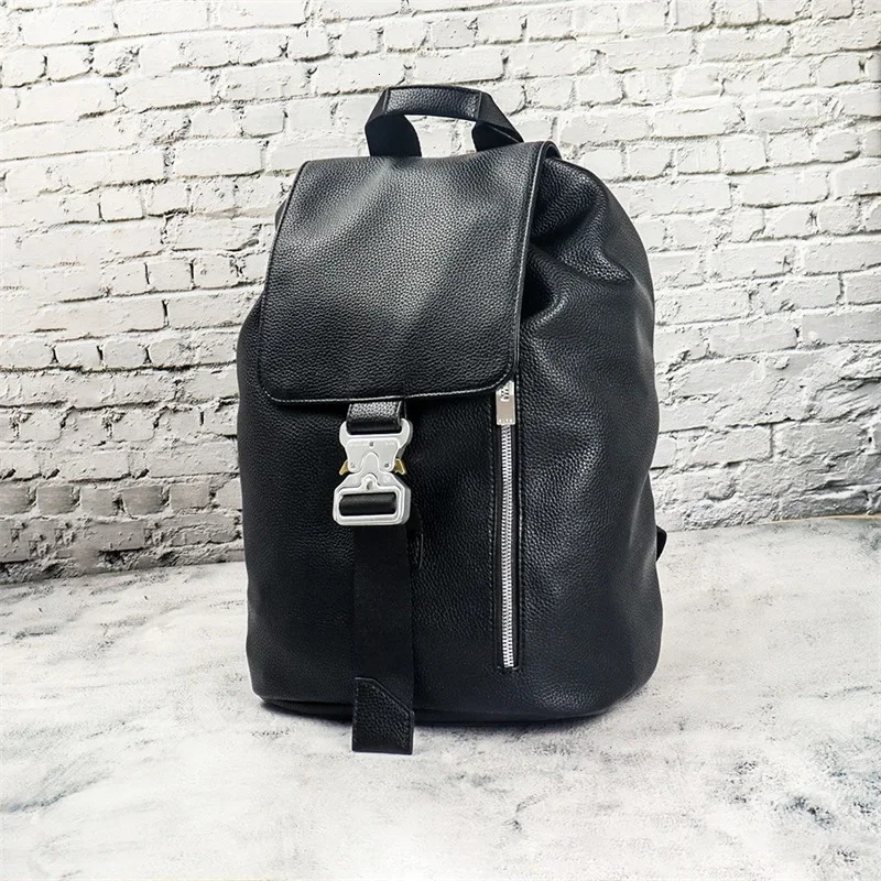 25ss Black ALYX Genuine Leather Backpack High Capacity Traveling Bag 11 Quality Alyx Casual Backpacks 251126
