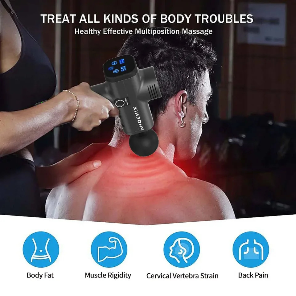 Phoenix A2 Black Massage Gun Electric Body Massage 6 Head LCD Phoenix Massager For Neck Drop Gun Massage 250418