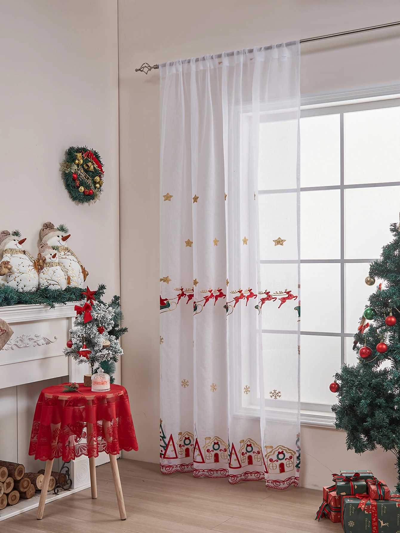 Curtain Christmas Christmas Curtains 84 Inch Length for Living Room 1 Panels Set Holiday Poinsettia sheer Decorations Buffalo Plaid Decor Y251126