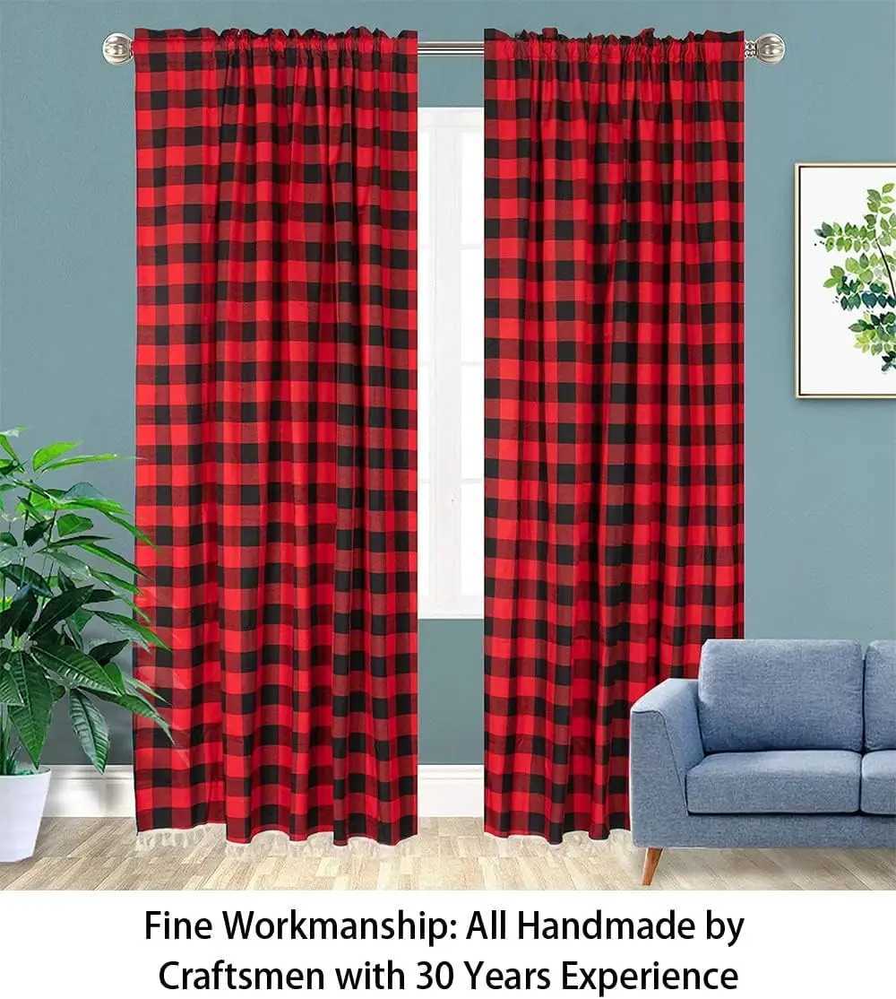 Christmas Christmas Plaid Curtain Red Black Buffalo Plaid CurtainFarmhouse Light Filtering Curtain for Living Room Bedroom Dining Room Y251126